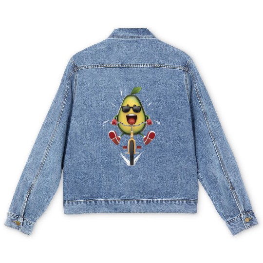 Avocado Cycling On Bike Realistic Men's Denim Jackets