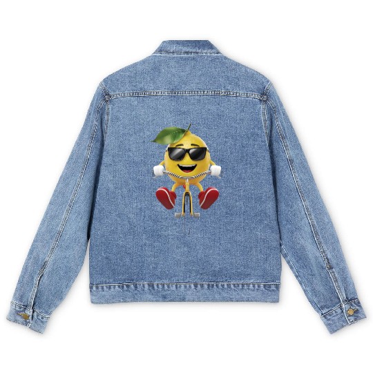 Lemon Cycling On Bike Realistic Men's Denim Jackets