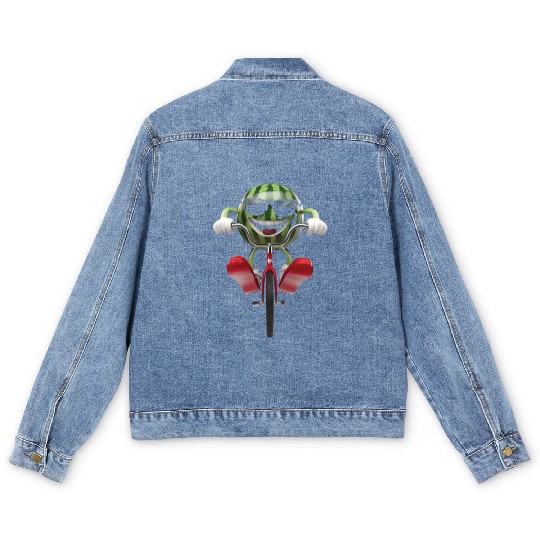 Watermelon Cycling On Bike Realistic Men's Denim Jackets