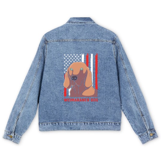 US Flag 4th Of July Patriotic Dog Weimaraner Lover Men's Denim Jackets