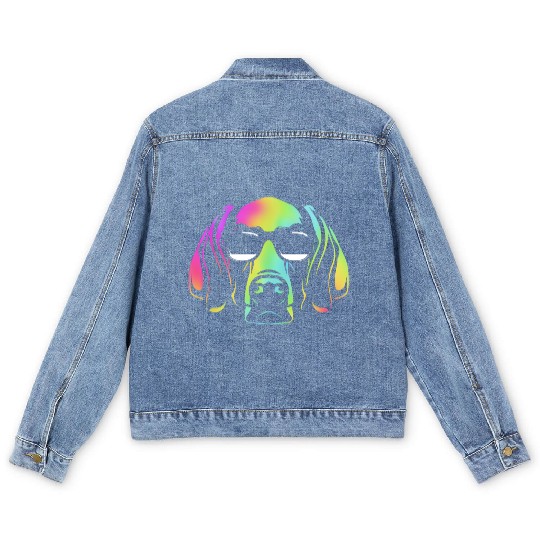 Colorful Weimaraner Dog Wearing Sunglasses Men's Denim Jackets