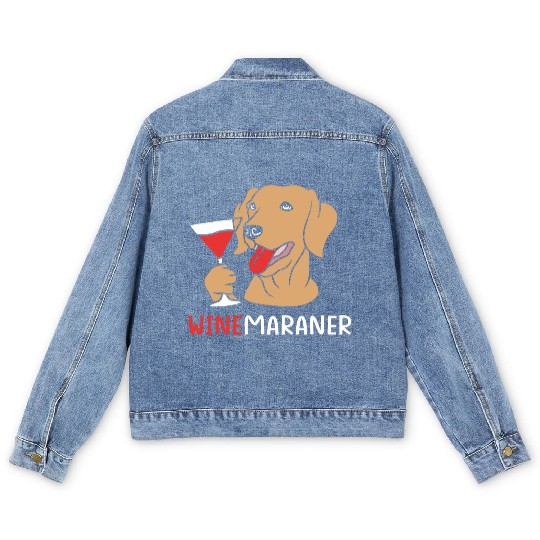 Winemaraner Dog Mom Wine Lover Funny Weimaraner Men's Denim Jackets