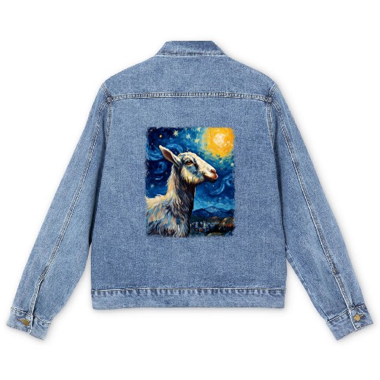 Goat Farm Animal Farmer Starry Night Painting Men's Denim Jackets