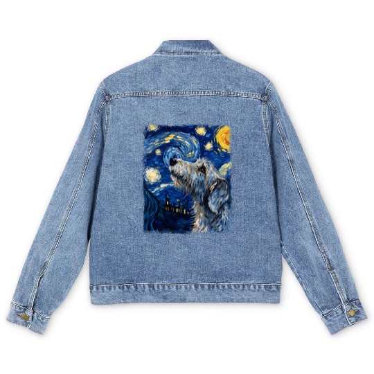 Irish Wolfhound Dog Starry Night Painting Men's Denim Jackets