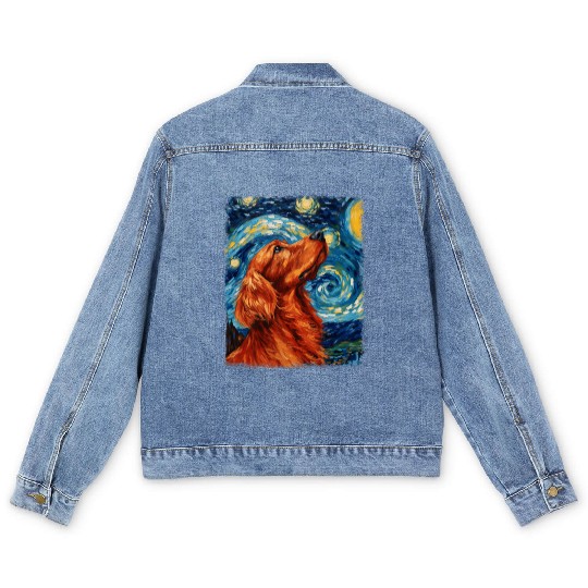 Irish Setter Dog Starry Night Painting Men's Denim Jackets