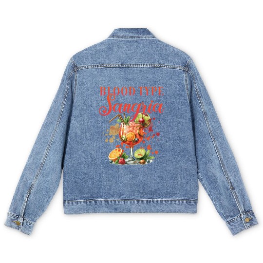 Cocktail Bartender Blood Type Sangria Men's Denim Jackets