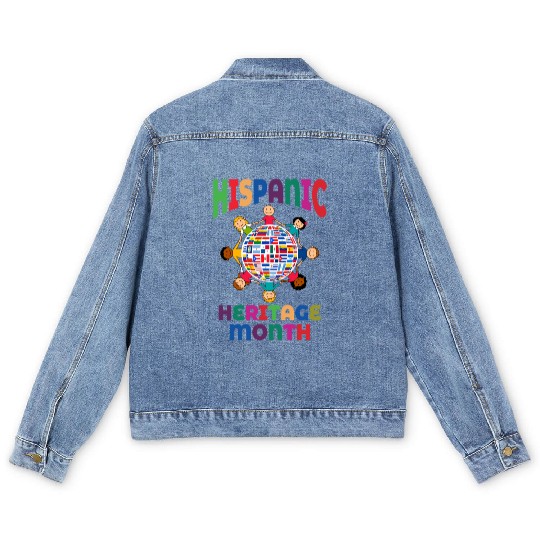 Hispanic Heritage Month Kids Countries Flags World Men's Denim Jackets