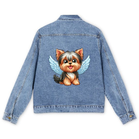 Cute Yorkshire Terrier with angel wings Men's Denim Jackets