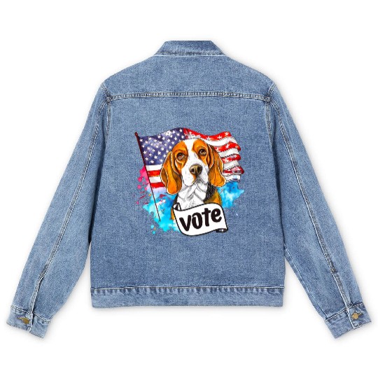 Beagle Dog Vote US Flag Election 2024 Men's Denim Jackets