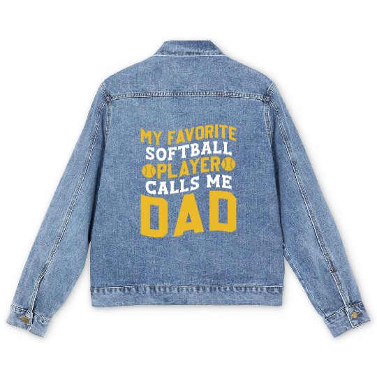 Calls Me Softball Dad Funny Daddy Father's Day Men's Denim Jackets