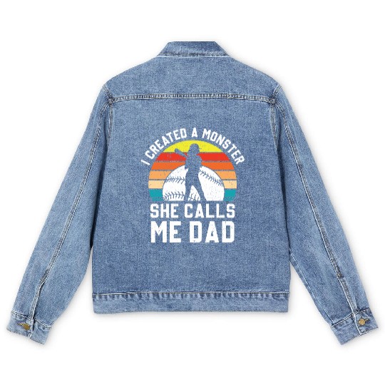 Calls Me Softball Dad Funny Daddy Father's Day Men's Denim Jackets