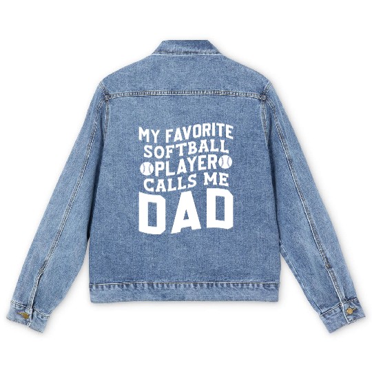 Calls Me Softball Dad Funny Daddy Father's Day Men's Denim Jackets