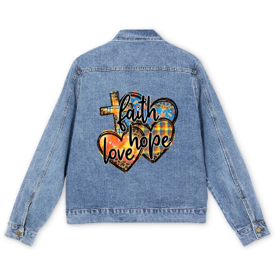 Faith Hope Love Hearts Cross Religion Men's Denim Jackets