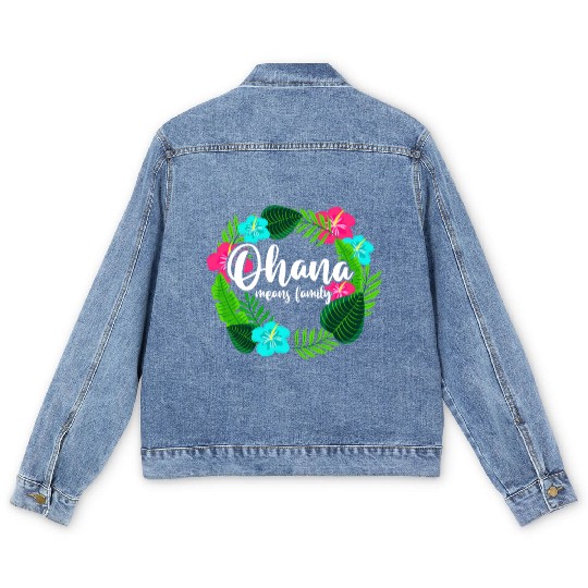 Ohana Means Family Hawaii Hibiscus Hawaiian Flower Men's Denim Jackets