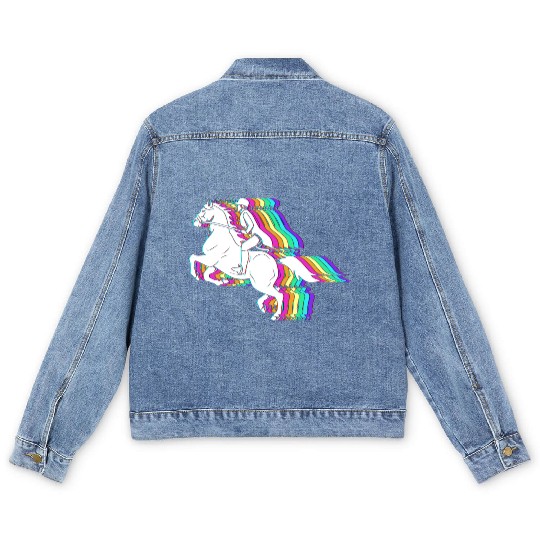 Colorful Horse Equestrian Jockey Horse Racing Men's Denim Jackets