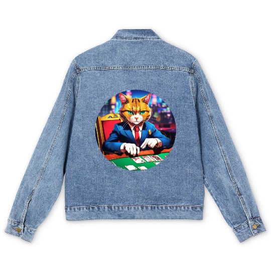 The Gambler Cat's Blackjack Night Men's Denim Jackets