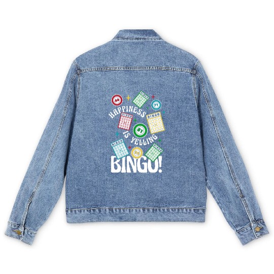 Happiness Is Yelling Bingo Caller Daubers Men's Denim Jackets