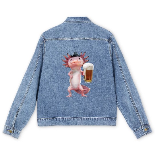Axolotl Drinking Beer Realistic Men's Denim Jackets