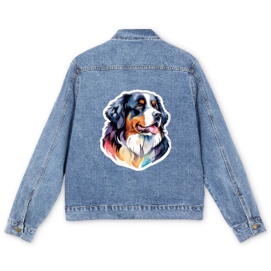 Bernese Mountain Dog Watercolor Men's Denim Jackets