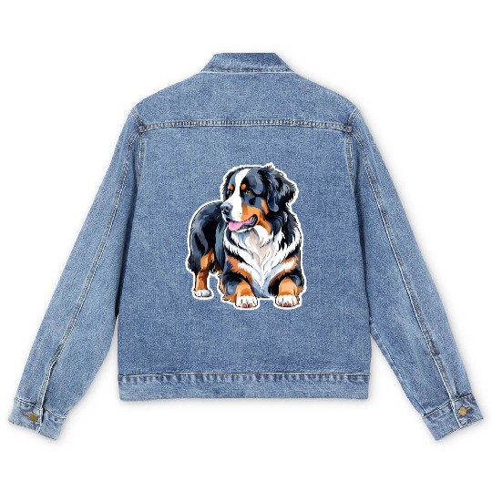 Bernese Mountain Dog Watercolor Men's Denim Jackets