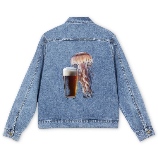 Jellyfish Drinking Beer Realistic Men's Denim Jackets