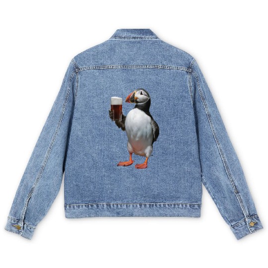 Atlantic Puffin Drinking Beer Realistic Men's Denim Jackets