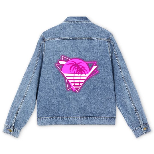 Neon Paradise: Vibrant Palm Design Men's Denim Jackets