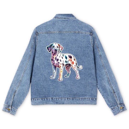 Dalmatian Dog Watercolor Men's Denim Jackets
