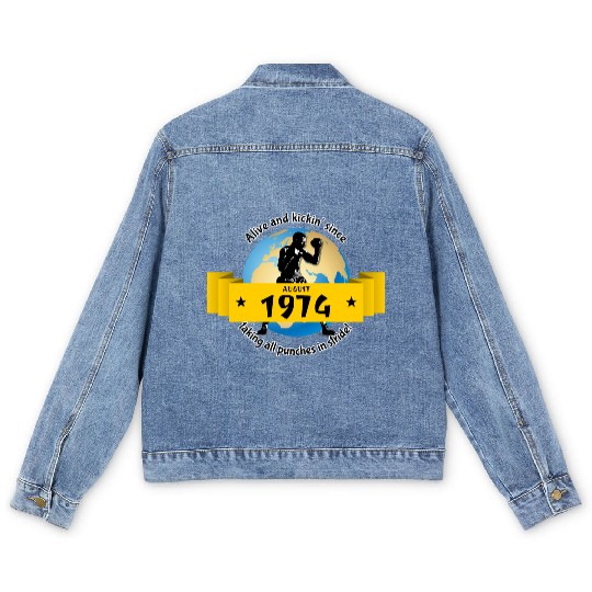 50th birthday Alive and kickin since 08/1974 Men's Denim Jackets