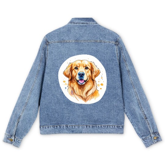 Golden Retriever Watercolor Men's Denim Jackets