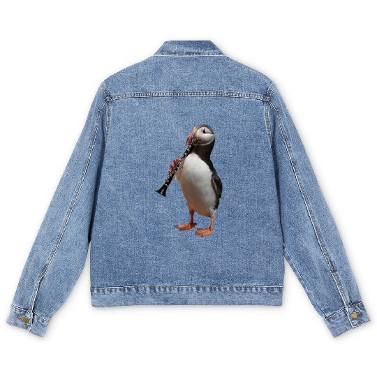Atlantic Puffin Playing Clarinet Realistic Men's Denim Jackets