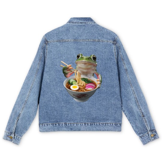 Frog Eating Ramen Realistic Men's Denim Jackets