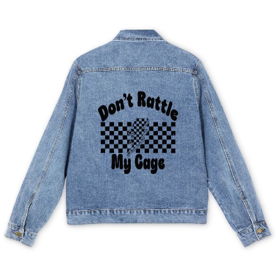 Don't Rattle My Cage, Lightning Bolt, Checkerboard Men's Denim Jackets