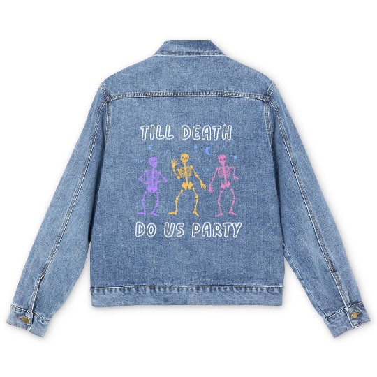 Til Death Do Us Party Halloween Dancing Skeleton Men's Denim Jackets