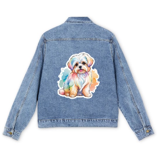 Maltese Dog Watercolor Men's Denim Jackets