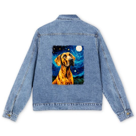 Great Dane Dog Starry Night Painting Men's Denim Jackets