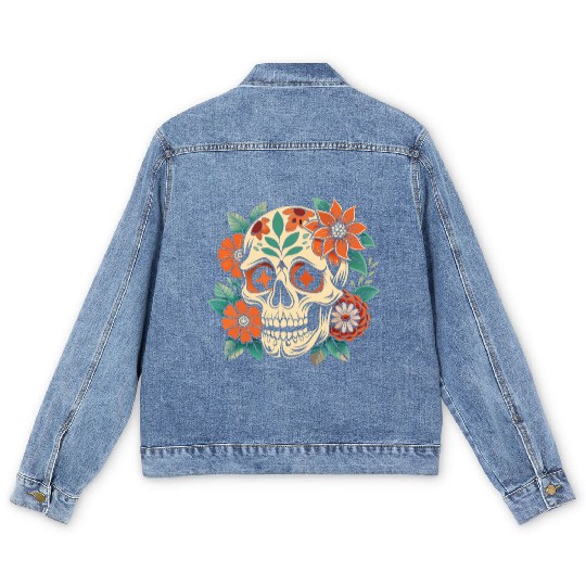 Vintage Retro Halloween Sugar Skull with floral Men's Denim Jackets