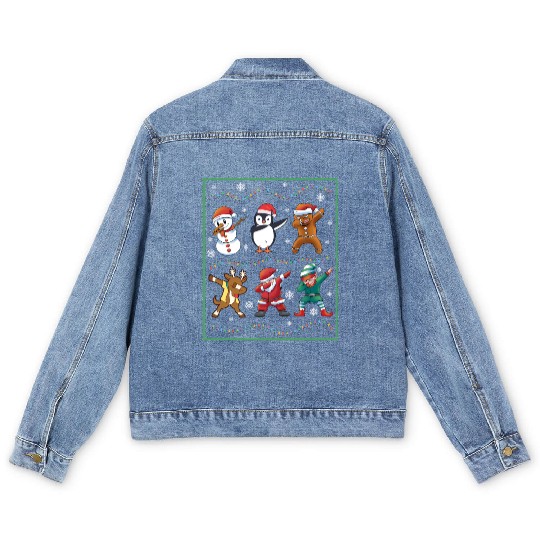 Dabbing Santa Elf Friends Christmas Boys Girls Men Men's Denim Jackets