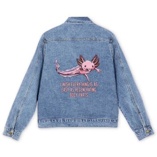 I Wish Everything Is Easy Axolotl Funny Salamander Men's Denim Jackets