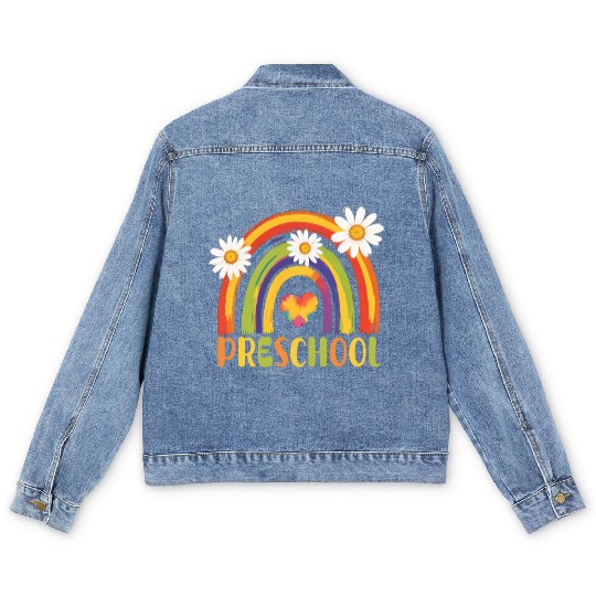 Preschool Rainbow Back to School Preschool Teacher Men's Denim Jackets
