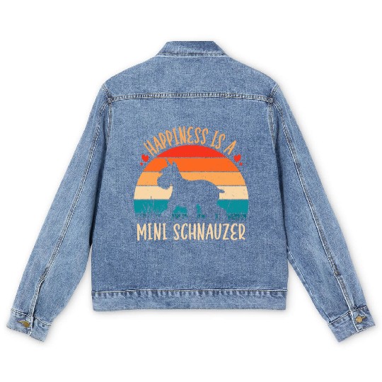 Happiness Is A Mini Schnauzer Retro Vintage Men's Denim Jackets