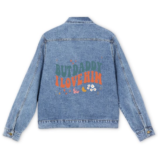 Funny Retro Style Love quote but Daddy I Love him Men's Denim Jackets