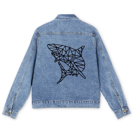 Jaws of Style: Geometric Shark Fashion Men's Denim Jackets