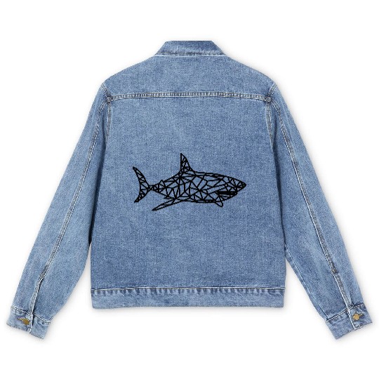 Jaws of Style: Geometric Shark Fashion Men's Denim Jackets