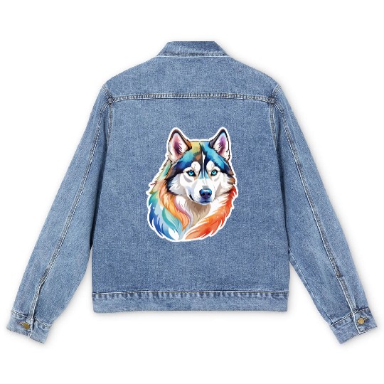 Siberian Husky Watercolor Men's Denim Jackets