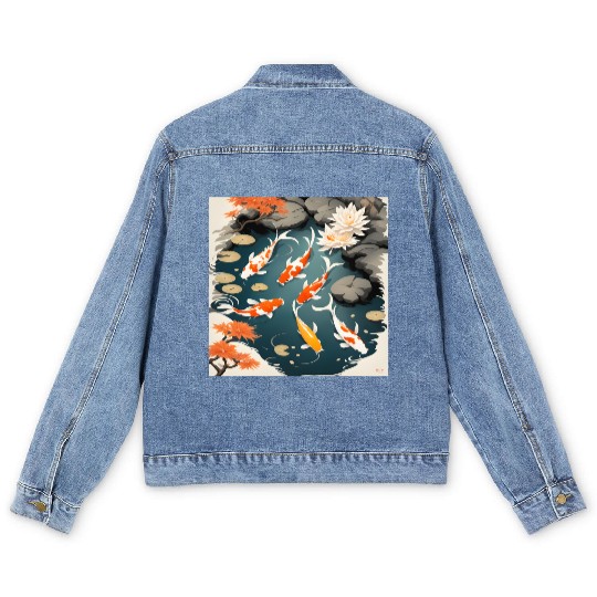 Koi Pond 2 Men's Denim Jackets