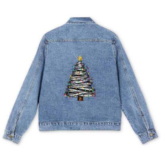 Christmas Light Tree Holiday Men's Denim Jackets