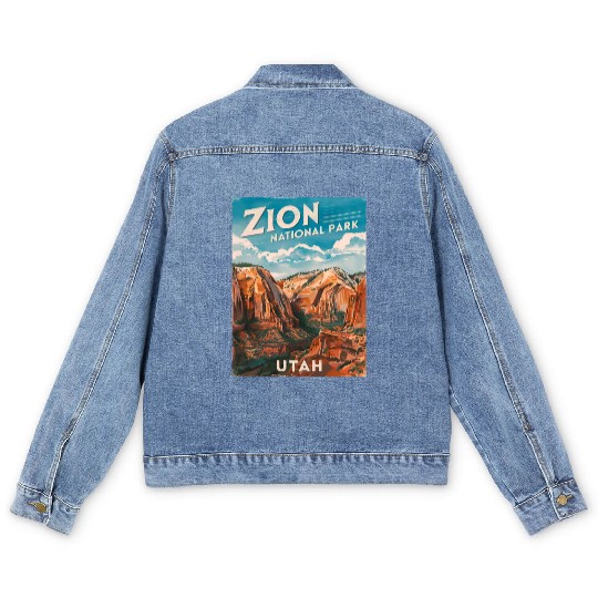 Vintage Travel Zion National Park Utah Landscape Men's Denim Jackets