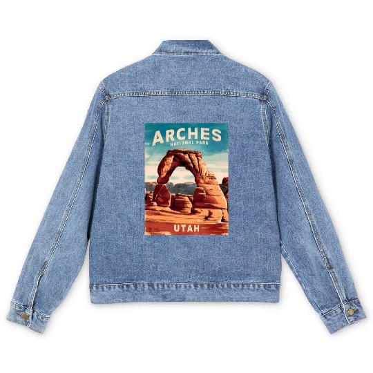 Vintage Travel Arches National Park Utah Landscape Men's Denim Jackets
