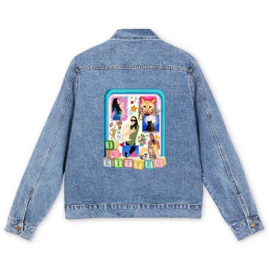 I love my kitten meow Men's Denim Jackets